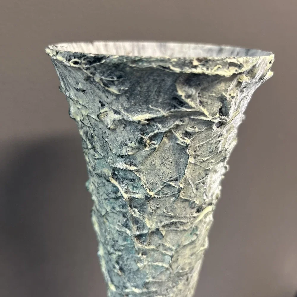 Upcycled Tall Vase Grunge Moody‎ Textured Painted White Waxed Resin Blend 15